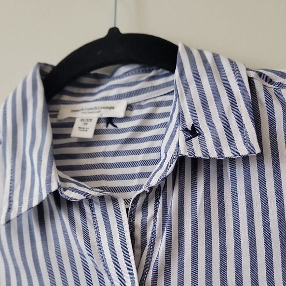 Striped Button-Up Shirt with Bird Embroidery - Picture 7 of 10